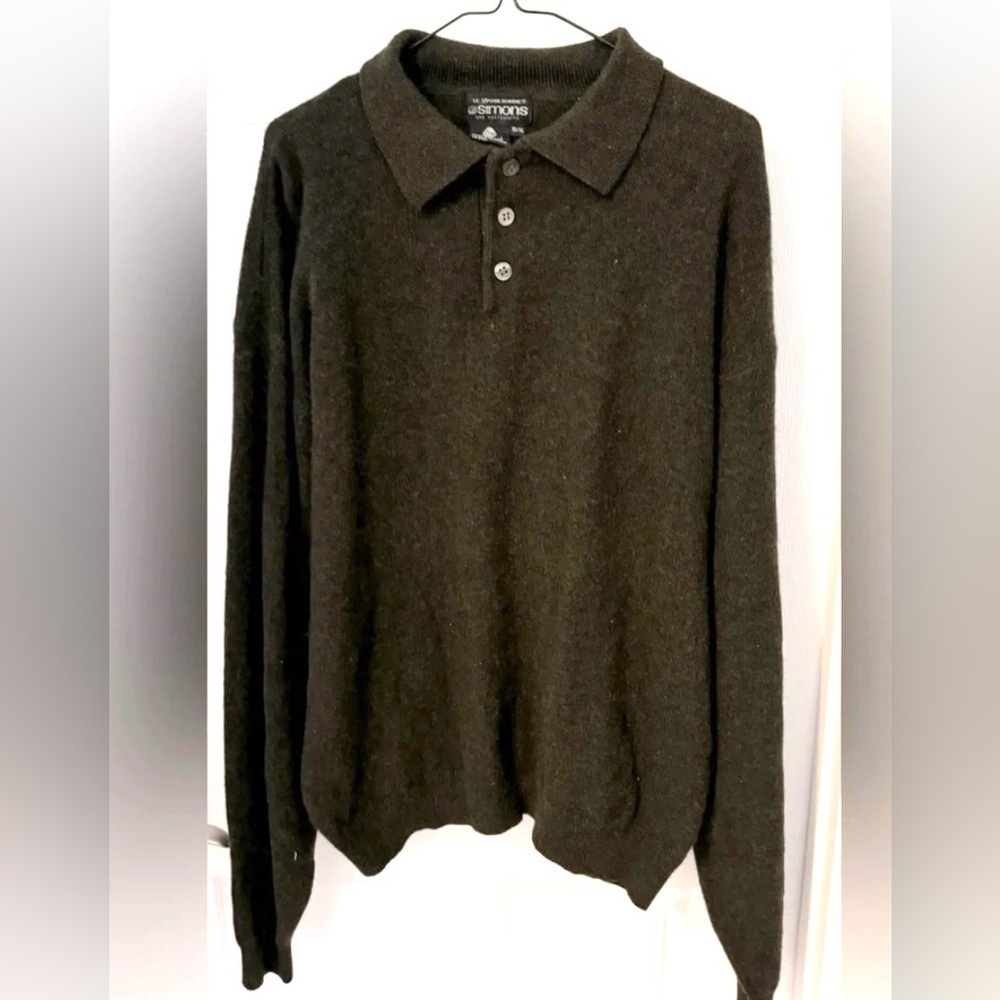 Le 31 💯 lambs wool knit button collar green sweater classic unisex preppy XL